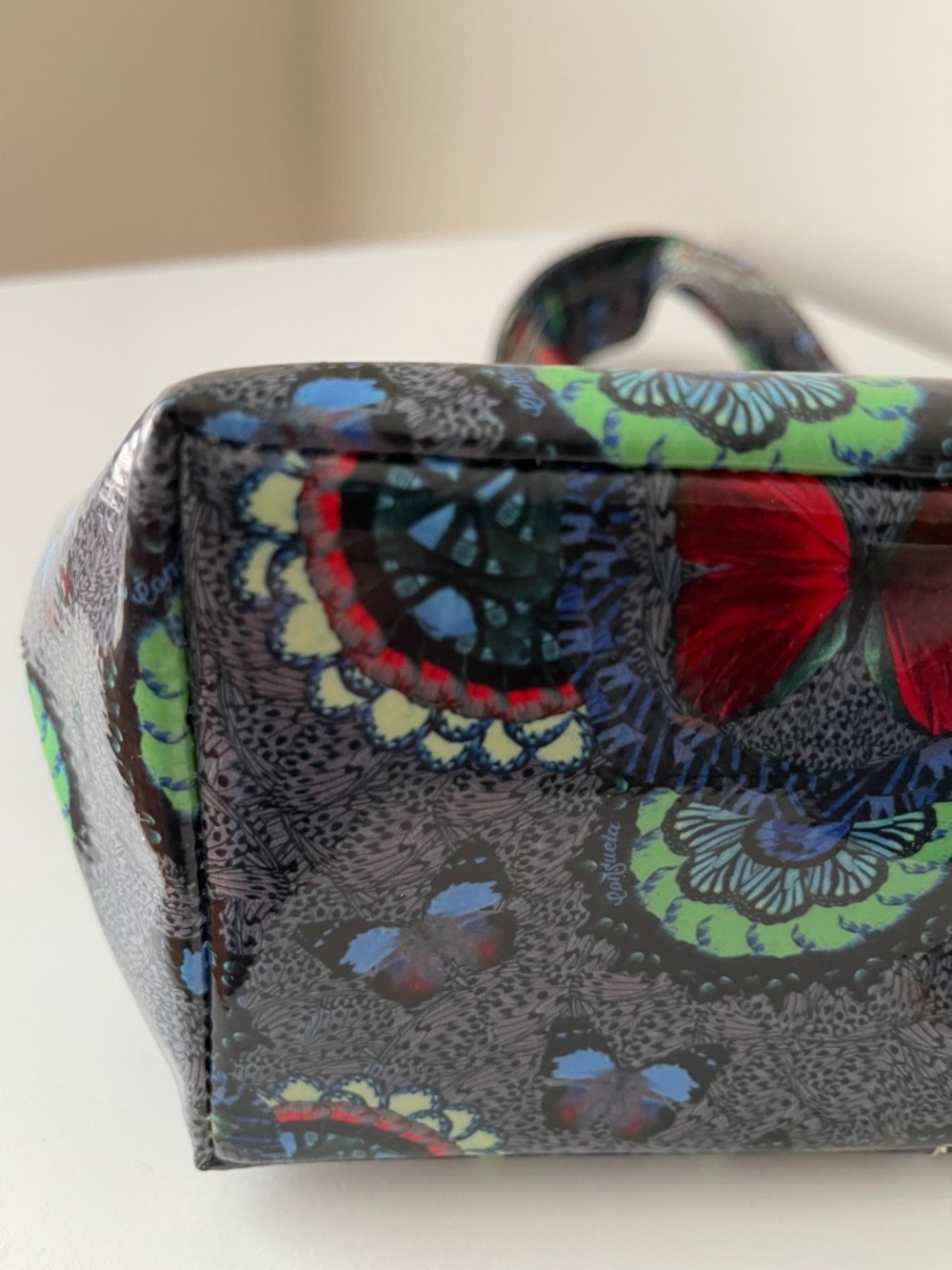 NWOT.. Consuela Mini Glossy Butterfly Tote in Blue, Red and Green - Picture 3 of 7